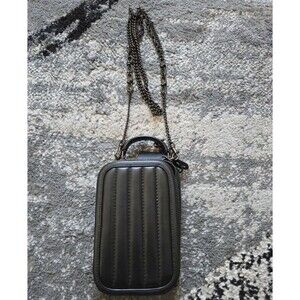 Coach Alie Camera Bag Quilted Black Leather Chain Strap Crossbody